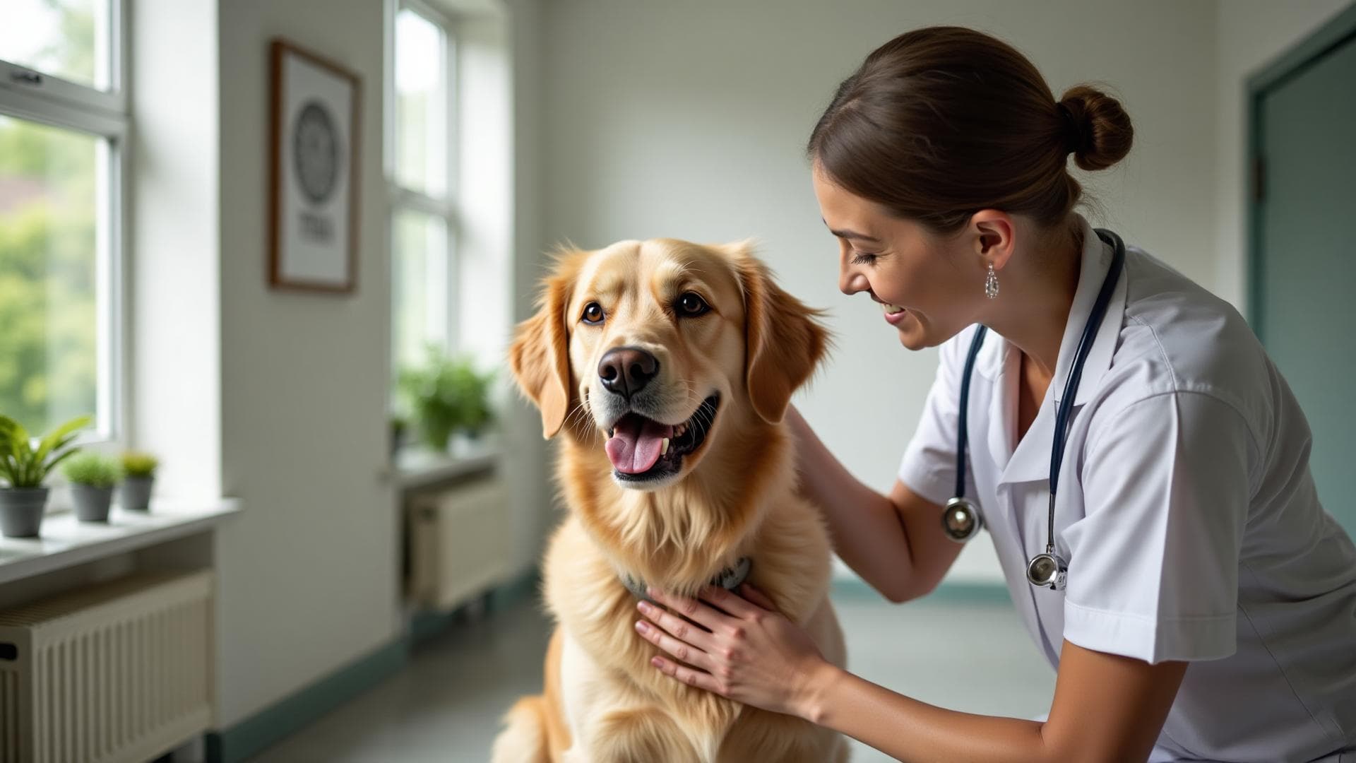 Veterinária BendVet acolhendo um cão durante consulta